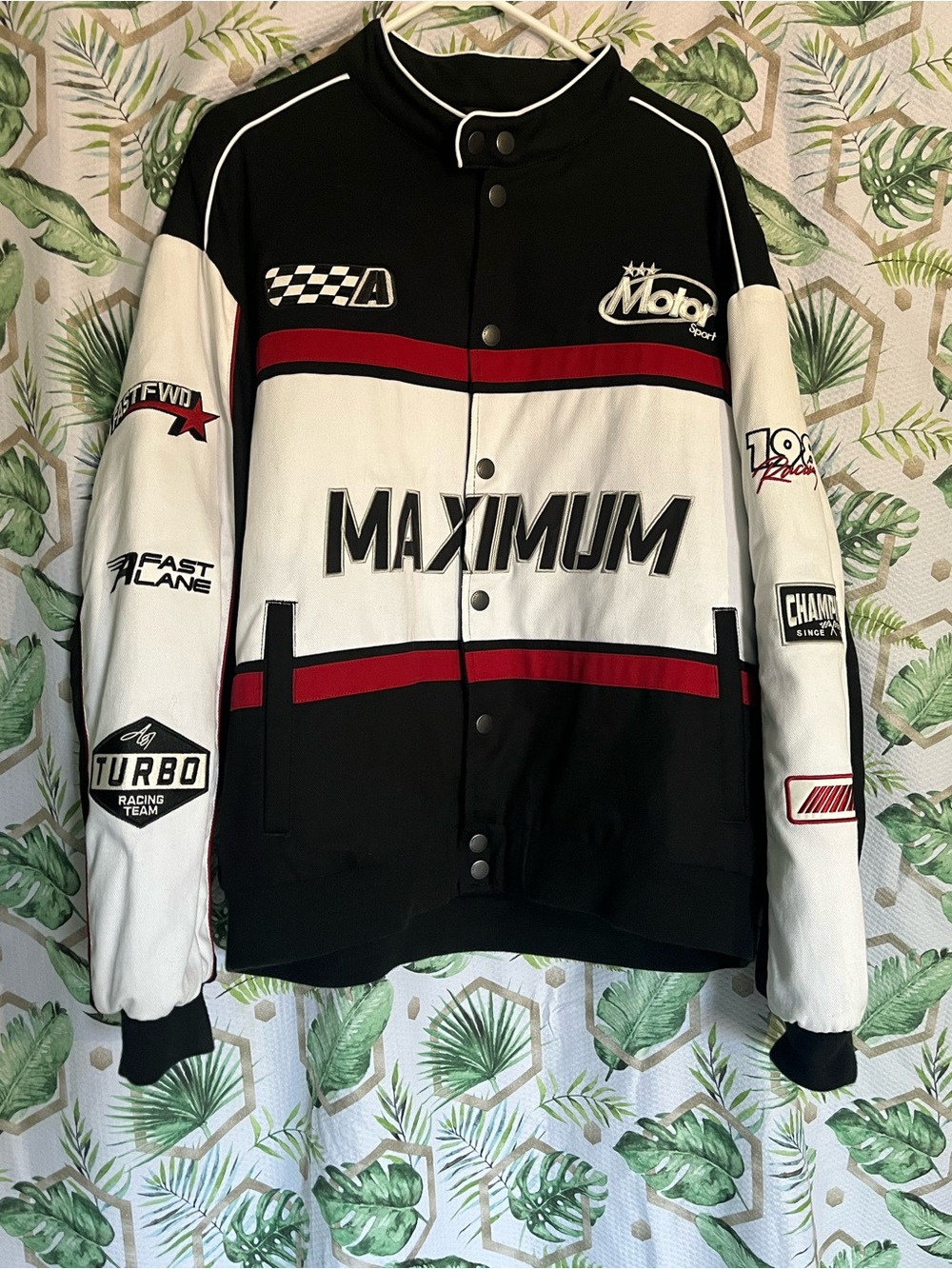 Aeropostale Black White Red Racing Bomber Jacket